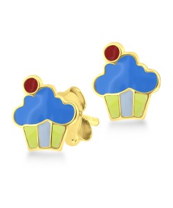 Gold Plated Kid Stud Earring Cup Cake STE-305-GP